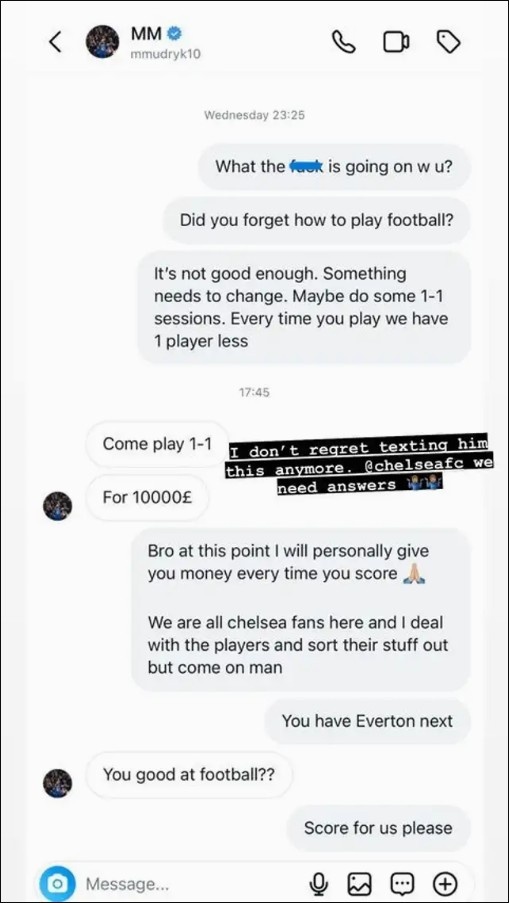 球迷私信穆德里克：多练练1v1吧！后者回复：来单挑，赌1万镑