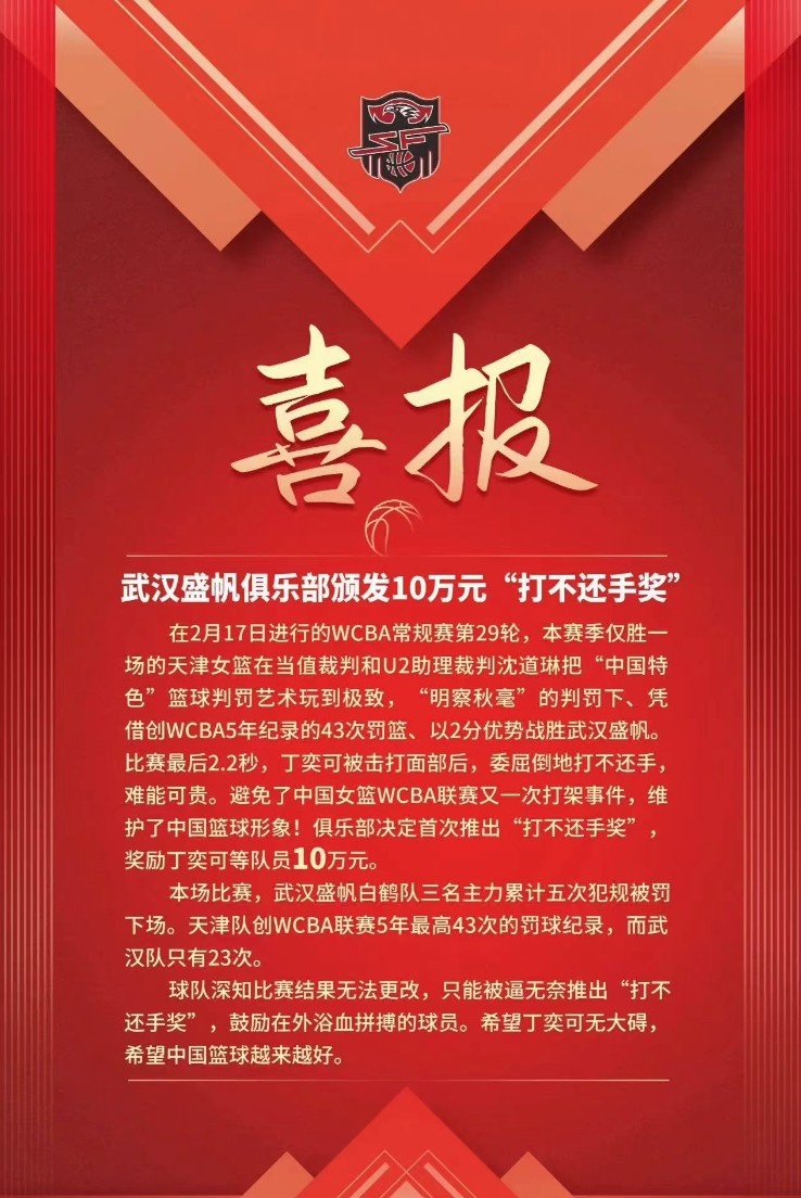 武汉盛帆女篮“打不还手”奖到底打了谁的脸