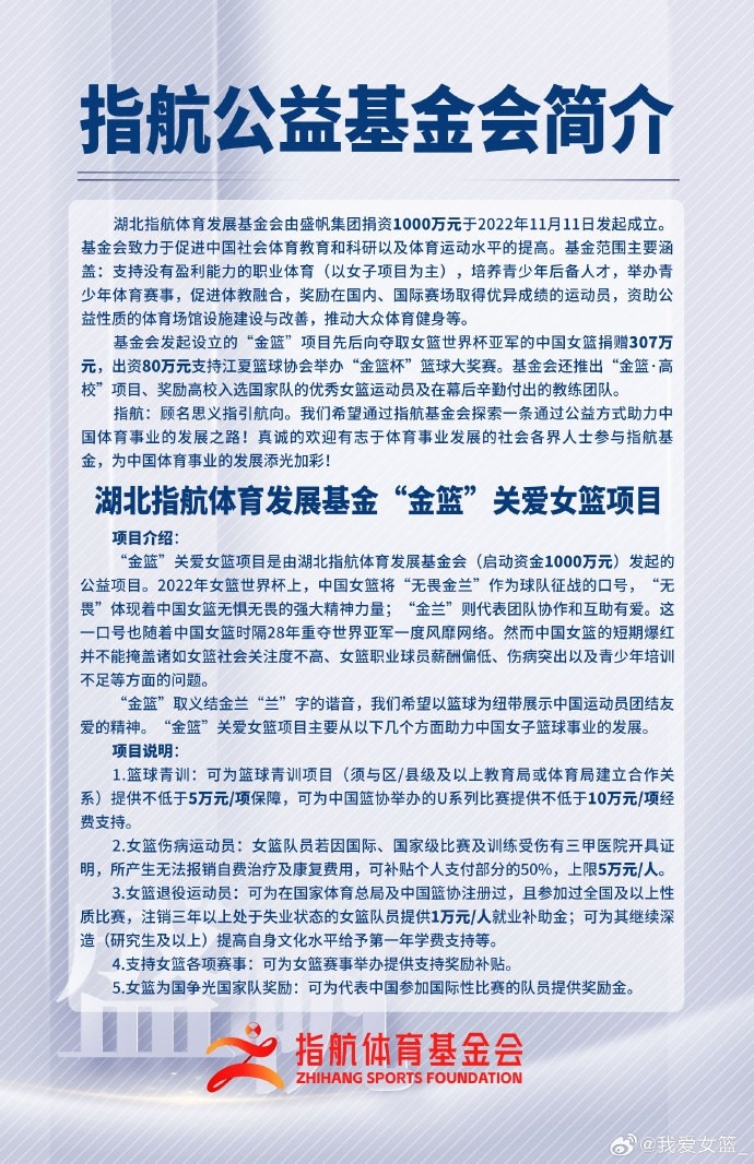 湖北指航体育发展基金会的10万元捐款已向济源一中女篮支付完毕