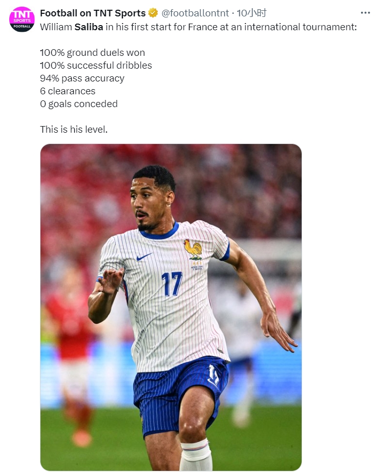 可圈可点ESPN数据赞萨利巴欧洲杯首秀：保持住了在阿森纳的状态