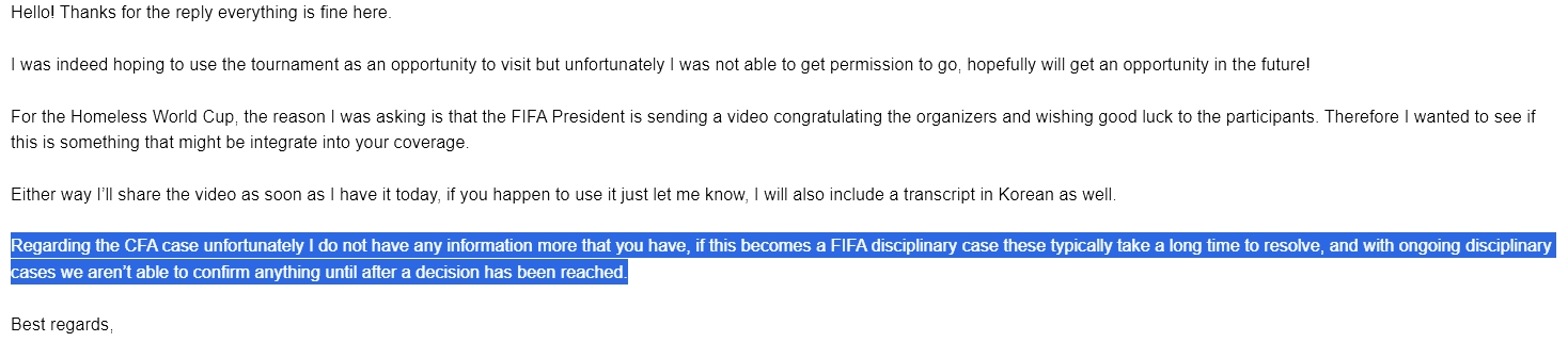 孙准浩案件进展如何FIFA发言人：尚无更多信息，还需要很长时间