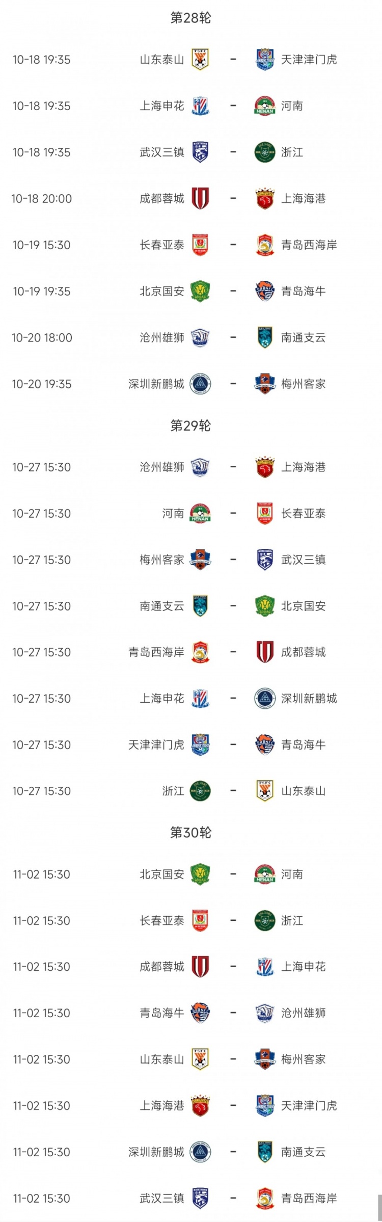 中超各保级队最后3轮赛程对比：深圳下轮vs梅州，末轮vs南通