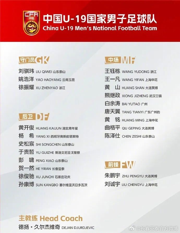 U19国家队集训名单公布亚泰贺一然第六次上榜